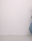 Video of model wearing Fine Gauge Lounge Set in Faded Denim.