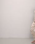 Video of model wearing Inez Printed Washable Silk Long PJ Set in Floral Bloom/Peach Dust