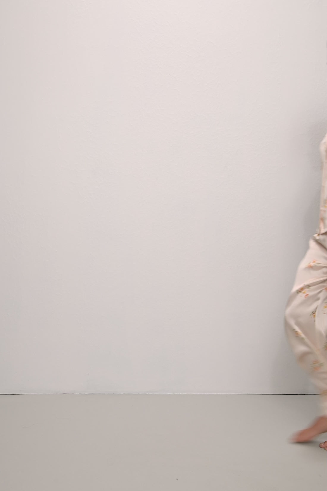 Video of model wearing Inez Printed Washable Silk Long PJ Set in Floral Bloom/Peach Dust