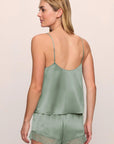 Model is wearing Inez Washable Silk Lace Cami & Short Set in Eucalyptus/Eucalyptus