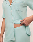 Model is wearing Gisele Tencel™ Modal Short Sleeve & Pant Pj Set in Canal Blue/Ivory