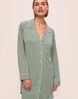 Model is wearing Gisele TENCEL™ Modal Sleepshirt in Eucalyptus/Ivory