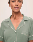 Model is wearing Gisele TENCEL™ Modal Relaxed Short PJ Set in Eucalyptus/Ivory