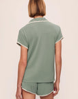Model is wearing Frida TENCEL™ Modal Shortie PJ Set in Eucalyptus/Ivory