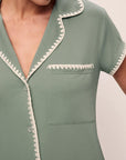 Model is wearing Frida TENCEL™ Modal Shortie PJ Set in Eucalyptus/Ivory