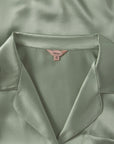 Fabric detail of Inez Washable Silk Long PJ Set - Eucalyptus/Ivory