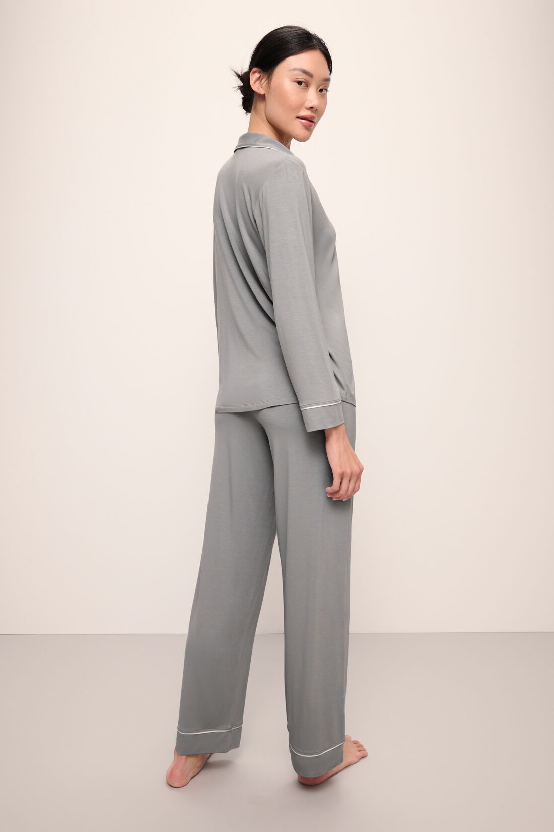 Model wears Gisele TENCEL™ Modal Long PJ Set in moonlight/ivory.