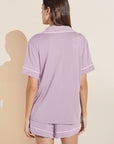 Model wears Gisele TENCEL™ Modal Relaxed Short PJ Set in lavender/ivory.