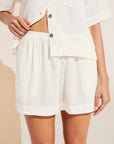 Model is wearing Garment Dyed Linen Short Set in Ivory.