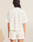 Model is wearing Garment Dyed Linen Short Set in Ivory.