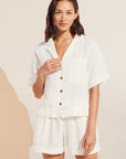 Model is wearing Garment Dyed Linen Short Set in Ivory.