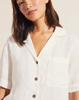 Model is wearing Garment Dyed Linen Short Set in Ivory.