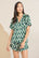 Model wears Inez Washable Silk Printed Short PJ Set in Mosaic Tile Forest Green/Navy.