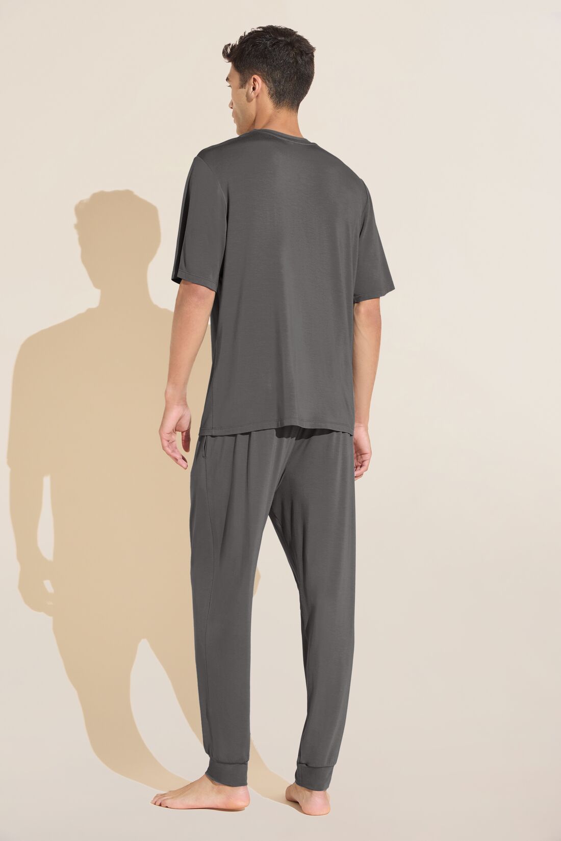 Model wears Henry TENCEL™ Modal Short Sleeve & Pant PJ Set in Storm Gray.