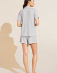 Model wears Gisele TENCEL™ Modal Rib Relaxed Short PJ Set in light heather grey.