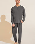 Model wears Henry TENCEL™ Modal Long PJ Set in Storm Gray.