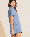 Model wears Gisele TENCEL™ Modal Rib Relaxed Short PJ Set in wedgewood blue.