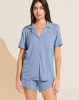 Model wears Gisele TENCEL™ Modal Rib Relaxed Short PJ Set in wedgewood blue.
