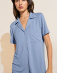 Model wears Gisele TENCEL™ Modal Rib Relaxed Short PJ Set in wedgewood blue.