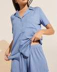 Model wears Gisele TENCEL™ Modal Rib Relaxed Short PJ Set in wedgewood blue.