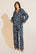 Model wears Inez Washable Silk Printed Long PJ Set in Modern Floral Navy/Navy.