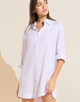 Model wears Nautico Sleepshirt in White/Lavender.