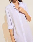 Model wears Nautico Sleepshirt in White/Lavender.