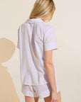 Model wears Nautico Shortie Short PJ Set in White/Lavender.