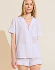 Model wears Nautico Shortie Short PJ Set in White/Lavender.