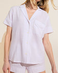 Model wears Nautico Shortie Short PJ Set in White/Lavender.