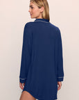Model wears Gisele TENCEL™ Modal Sleepshirt in Navy/Ivory