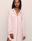Model wears Gisele TENCEL™ Modal Sleepshirt in Sorbet Pink/Black