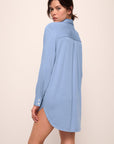 Model wears Gisele TENCEL™ Modal Boyfriend Sleepshirt in wedgewood blue.