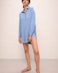 Model wears Gisele TENCEL™ Modal Boyfriend Sleepshirt in wedgewood blue.