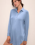 Model wears Gisele TENCEL™ Modal Boyfriend Sleepshirt in wedgewood blue.
