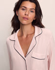 Model is wearing Gisele TENCEL™ Modal Long PJ Set in Sorbet Pink/Black