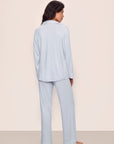 Model is wearing Gisele TENCEL™ Modal Long PJ Set in Ice Blue/Ivory