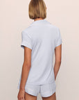 Model is wearing Gisele TENCEL™ Modal Shortie Short PJ Set in Ice Blue/Ivory