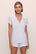 Model is wearing Gisele TENCEL™ Modal Shortie Short PJ Set in Ice Blue/Ivory