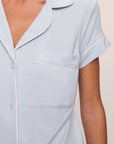 Model is wearing Gisele TENCEL™ Modal Shortie Short PJ Set in Ice Blue/Ivory