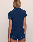 Model is wearing Gisele TENCEL™ Modal Shortie Short PJ Set in Navy/Ivory