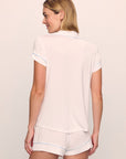 Model is wearing Gisele TENCEL™ Modal Shortie Short PJ Set in white/ice blue