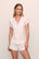 Model is wearing Gisele TENCEL™ Modal Shortie Short PJ Set in White/Ice blue