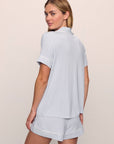 Model is wearing Gisele TENCEL™ Modal Relaxed Short PJ Set in Ice Blue/Ivory