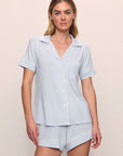 Model is wearing Gisele TENCEL™ Modal Relaxed Short PJ Set in Ice Blue/Ivory