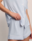 Model is wearing Gisele TENCEL™ Modal Relaxed Short PJ Set in Ice Blue/Ivory