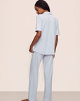 Model is wearing Gisele TENCEL™ Modal Short Sleeve & Pant PJ Set in Ice Blue/Ivory