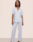 Model is wearing Gisele TENCEL™ Modal Short Sleeve & Pant PJ Set in Ice Blue/Ivory