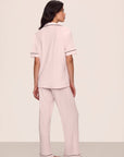 Model is wearing Gisele TENCEL™ Modal Short Sleeve & Pant PJ Set in Sorbet Pink/Black