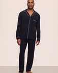 Model is wearing William TENCEL™ Modal Long PJ Set in Black/Ivory